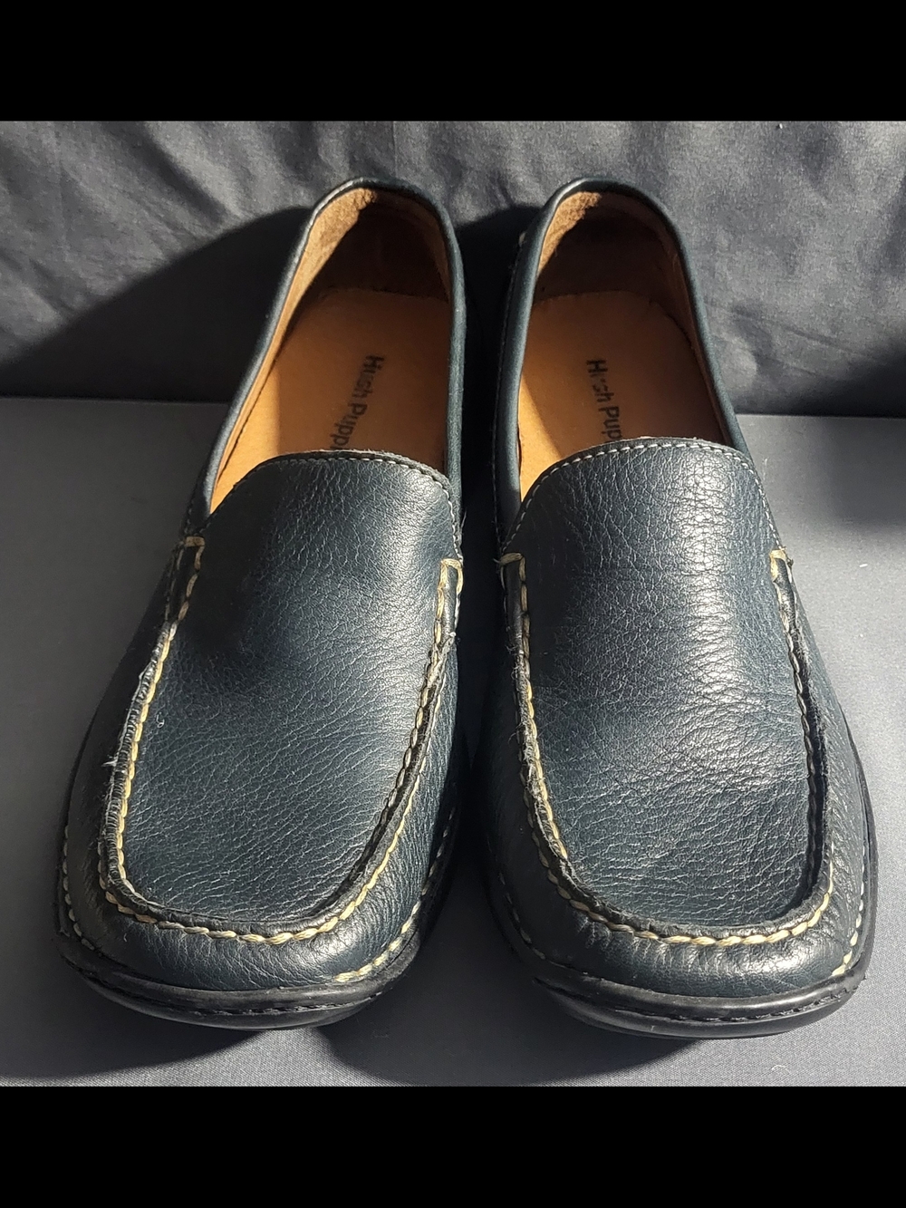 Hush Puppies Men’s Black Leather Moc Toe Slip-Ons